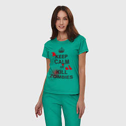 Пижама хлопковая женская Keep Calm & Kill Zombies, цвет: зеленый — фото 2