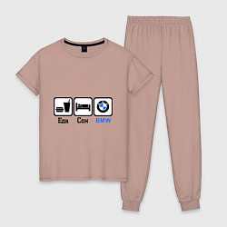 Пижама хлопковая женская Главное в жизни - еда, сон,bmw, цвет: пыльно-розовый