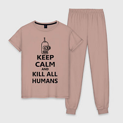 Пижама хлопковая женская Keep Calm & Kill All Humans, цвет: пыльно-розовый