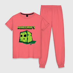 Пижама хлопковая женская Minecraft Creeper, цвет: коралловый