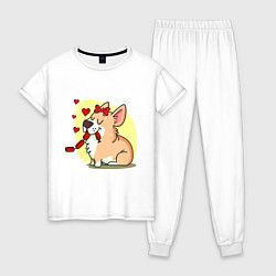 Пижама хлопковая женская Влюбленная собачка, цвет: белый