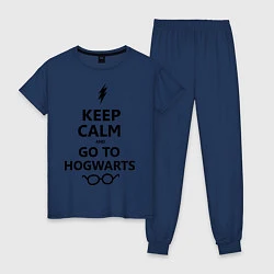 Пижама хлопковая женская Keep Calm & Go To Hogwarts, цвет: тёмно-синий