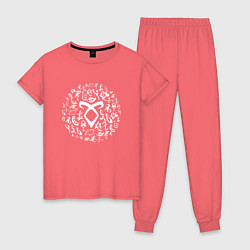 Пижама хлопковая женская Shadowhunters Runes, цвет: коралловый