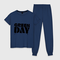 Пижама хлопковая женская Greeen Day: spray style, цвет: тёмно-синий