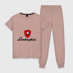Пижама хлопковая женская Logo lamborghini, цвет: пыльно-розовый