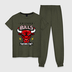 Пижама хлопковая женская Chicago Bulls est. 1966, цвет: меланж-хаки