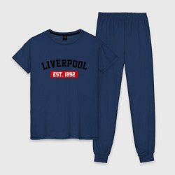 Пижама хлопковая женская FC Liverpool Est. 1892, цвет: тёмно-синий