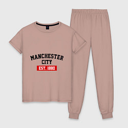 Пижама хлопковая женская FC Manchester City Est. 1880, цвет: пыльно-розовый