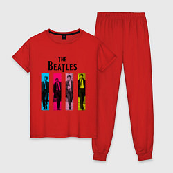 Пижама хлопковая женская Walking Beatles, цвет: красный
