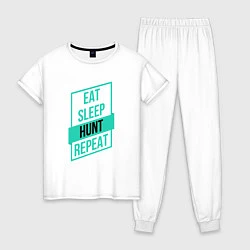 Пижама хлопковая женская Eat, Sleep, Hunt, Repeat, цвет: белый