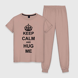 Пижама хлопковая женская Keep Calm & Hug Mе, цвет: пыльно-розовый