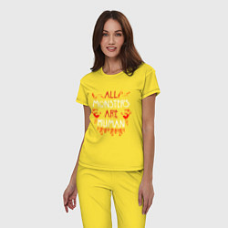 Пижама хлопковая женская ALL MONSTERS ARE HUMAN, цвет: желтый — фото 2