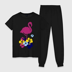 Пижама хлопковая женская Фиолетовый фламинго, цвет: черный