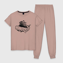 Пижама хлопковая женская Whale forest, цвет: пыльно-розовый