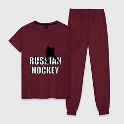 Пижама хлопковая женская Russian hockey, цвет: меланж-бордовый