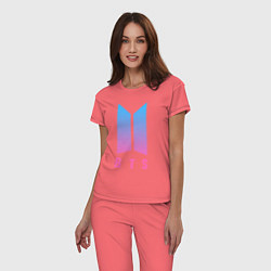 Пижама хлопковая женская BTS: Neon V, цвет: коралловый — фото 2