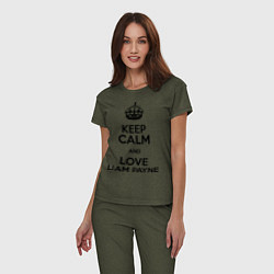 Пижама хлопковая женская Keep Calm & Love Liam Payne цвета меланж-хаки — фото 2