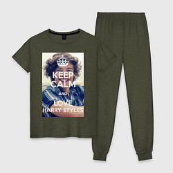 Пижама хлопковая женская Keep Calm & Love Harry Styles, цвет: меланж-хаки