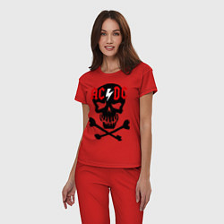 Пижама хлопковая женская AC/DC Skull, цвет: красный — фото 2