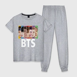 Пижама хлопковая женская BTS: Boys Faces, цвет: меланж