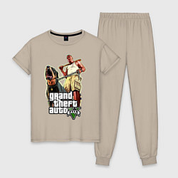Пижама хлопковая женская GTA V: Man & Dog Dark, цвет: миндальный