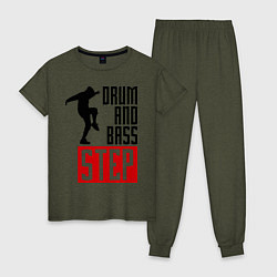 Пижама хлопковая женская Drum and Bass Step цвета меланж-хаки — фото 1