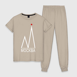 Пижама хлопковая женская Москва-белый логотип-2, цвет: миндальный
