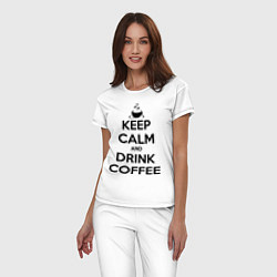 Пижама хлопковая женская Keep Calm & Drink Coffee, цвет: белый — фото 2