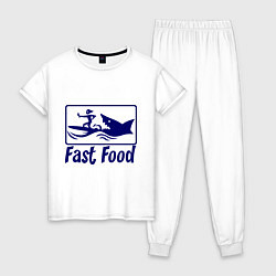 Пижама хлопковая женская Shark fast food, цвет: белый