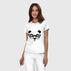 Пижама хлопковая женская Панда в очках, цвет: белый — фото 2