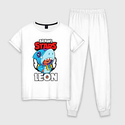 Пижама хлопковая женская BRAWL STARS LEON SHARK, цвет: белый