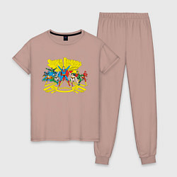 Пижама хлопковая женская Super Friends, Justice League, цвет: пыльно-розовый