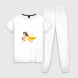 Пижама хлопковая женская Николас Кейдж в банане, цвет: белый