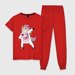 Пижама хлопковая женская Dabbing Unicorn, цвет: красный