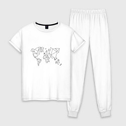Пижама хлопковая женская Карта мира-минимализм, цвет: белый