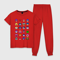 Пижама хлопковая женская BRAWL STARS, цвет: красный