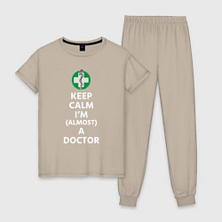 Пижама хлопковая женская Keep calm I??m a doctor, цвет: миндальный
