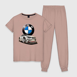 Пижама хлопковая женская BMW оскал, цвет: пыльно-розовый