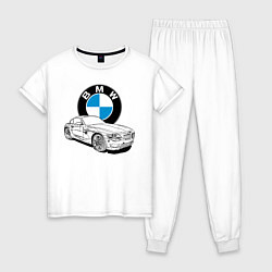 Пижама хлопковая женская BMW, цвет: белый