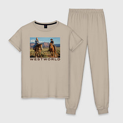 Пижама хлопковая женская Westworld Landscape, цвет: миндальный