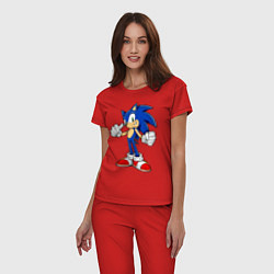 Пижама хлопковая женская Sonic, цвет: красный — фото 2