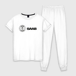 Пижама хлопковая женская Saab Black Logo, цвет: белый