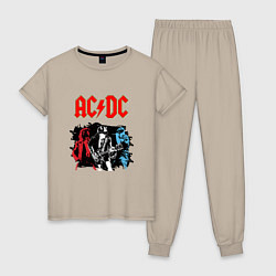 Пижама хлопковая женская ACDC, цвет: миндальный
