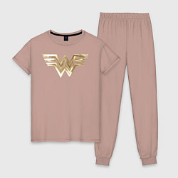 Пижама хлопковая женская Wonder Woman logo, цвет: пыльно-розовый