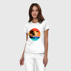 Пижама хлопковая женская Закат на море, цвет: белый — фото 2
