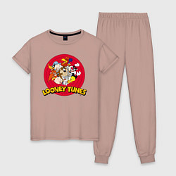 Пижама хлопковая женская Looney Tunes, цвет: пыльно-розовый