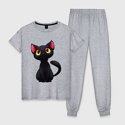 Пижама хлопковая женская Черный котенок, цвет: меланж