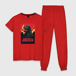 Пижама хлопковая женская Godzilla, цвет: красный