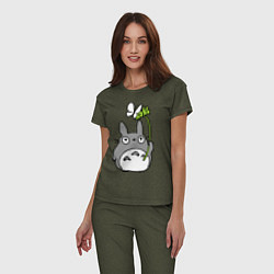 Пижама хлопковая женская Totoro и бабочка, цвет: меланж-хаки — фото 2