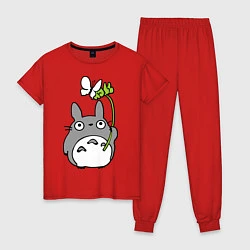 Пижама хлопковая женская Totoro и бабочка, цвет: красный